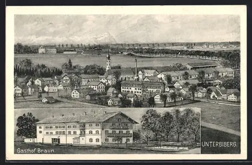 AK Unterbiberg, Ortsansicht mit Gasthof Braun