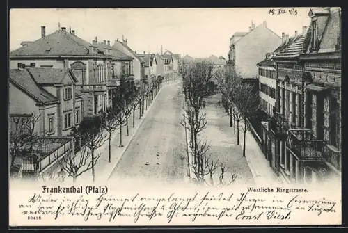 AK Frankenthal /Pfalz, Westliche Ringstrasse aus der Vogelschau, Alleebäume
