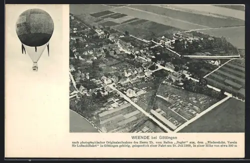 AK Weende bei Göttingen, Ortsansicht, Ballonaufnahme vom Ballon Segler vom Verein für Luftschiffahrt, 1909