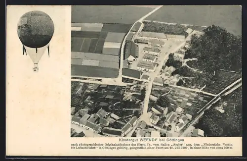 AK Weende bei Göttingen, Klostergut und Ort, Ballonaufnahme vom Ballon Segler vom Verein für Luftschiffahrt, 1909