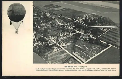 AK Weende bei Göttingen, Gesamtansicht, Ballonaufnahme vom Ballon Segler vom Verein für Luftschiffahrt
