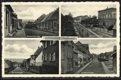 AK Hettstedt /Harz, Parkstrasse, Langestrasse und Kastanienweg, Strassenpartien