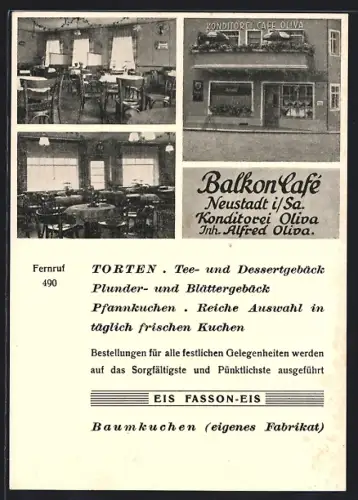 AK Neustadt / Sachsen, Balkon-Cafe Oliva, Aussen & Innen