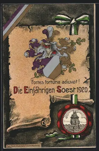 Künstler-AK Soest, Die Einjährigen Soest 1920, Studentisches Wappen