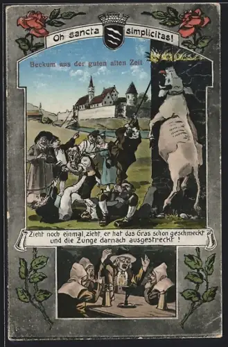 AK Beckum / Westf., Stadttypenziehen einen Stier hinauf, Aus der guten alten Zeit