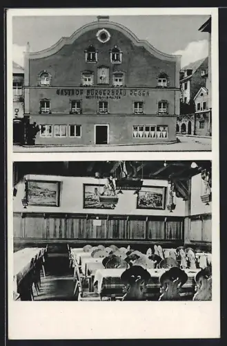 AK Regen /Bay., Gasthof Bürgerbräu J. B. Falter, Strassen- und Innenansicht