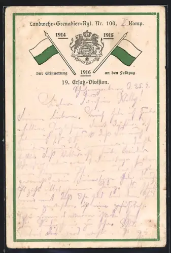 AK Dresden-Neustadt, Landwehr-Grenadier-Rgt. Nr. 100, 19. Ersatz-Division