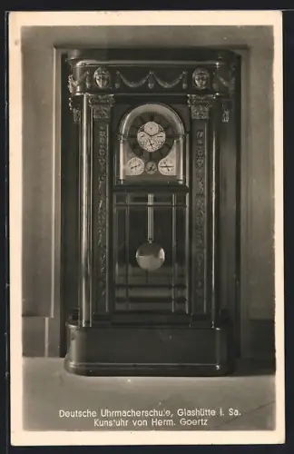 AK Glashütte i. Sa., Deutsche Uhrmascherschule, Kunstuhr von Herm. Goertz