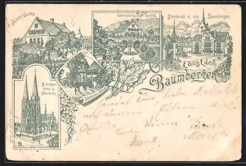 Lithographie Nottuln, Gasthaus Gerdes, Steinbruch in den Baumbergen