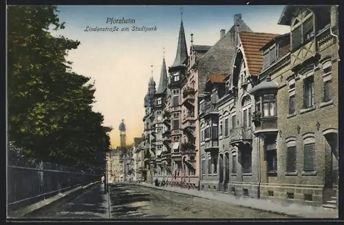 AK Pforzheim, Lindenstrasse am Stadtpark