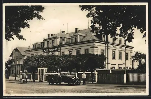 AK Langebrück b. Dresden, Hotel zur Post mit Weinhandlung