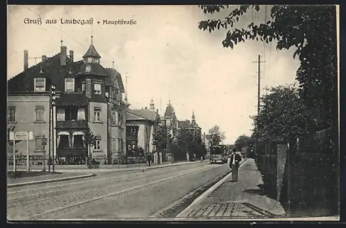 AK Dresden-Laubegast, Hauptstrasse mit Strassenbahn