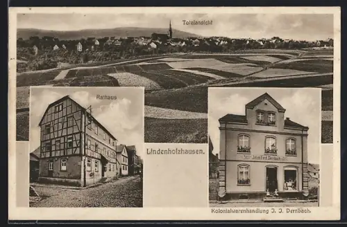 AK Lindenholzhausen, Kolonialwarenhandlung J. J. Dernbach, Rathaus