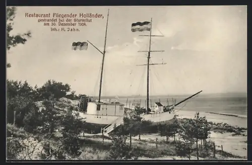 AK Binz, Restaurant Fliegender Holländer, Inh. H. Jahn, gestrandet bei der Sturmflut 1904