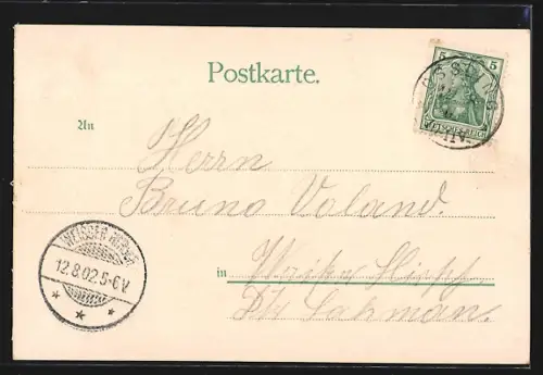 Lithographie Ossling, Schulzen`s Gasthof, Post, Kirche und Totalansicht