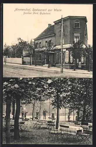 AK Ammendorf, Restaurant zur Warte in der Strassenansicht mit Gartenterrasse