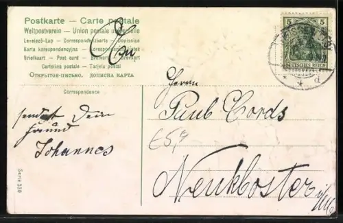 Künstler-AK Ostergrüsse, Häschen begleitet verwundeten Osterhasen