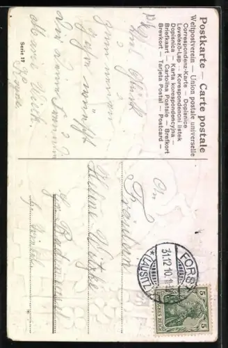 Künstler-AK Zwerg reitet auf einem Schwein und springt über einen Zaun