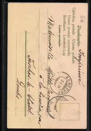 Präge-AK Zwerg hält einen Geldsack in die Höhe, Klee, Bonne Année