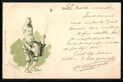 AK Zwerg lässt einen Sektkorken knallen