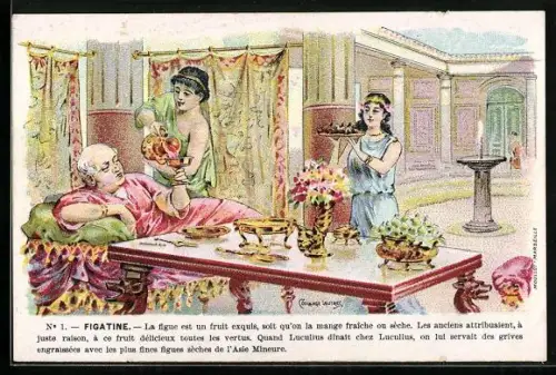 AK Reklame für La Figatine, Dienerinnen schenken älterem Herren auf Divan ein