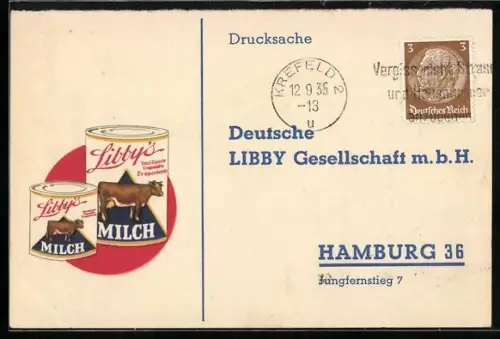 AK Hamburg, Reklame für Libby's Milch der deutschen Lybby Gesellschaft m.b.H.