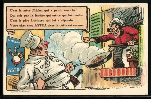 AK Reklame für Margarine Astra, Koch und Dame am Fenster im regen Austausch