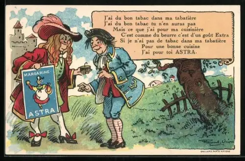Künstler-AK Reklame Margarine Astra, mittelalterliche Szene vor der Burg