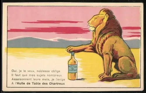 AK Reklame für Chartreux, Löwe mitTatze auf Flasche
