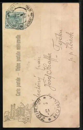 AK Copenhagen, Reklame für The Continental Bodega Company, Wanderer steht vor Ladengeschäft