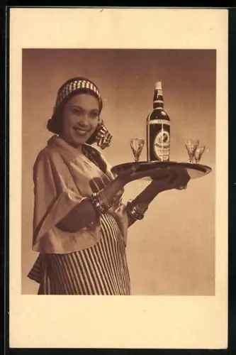 AK Reklame für Negrita Rum, Frau mit Serviertablett