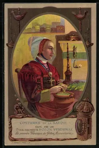 AK Rhône-Alpes, Etablissements Bozon Verduraz, Costumes de la Savoie, Frau in Tracht