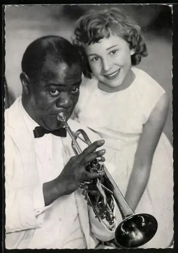AK Louis Armstrong mit Trompete und Gabriele, Polydor