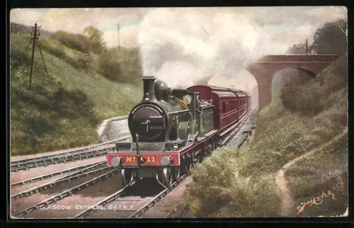 Künstler-AK Englische Eisenbahn-Lokomotive No. 11 Glasgow Express der C. & S. W. R.