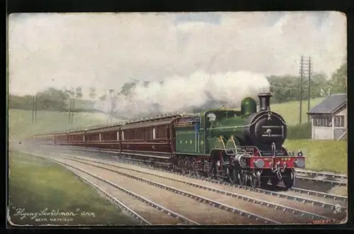 Künstler-AK englische Eisenbahn Flying Dutchman mit Kennung 990 der Gesellschaft G.N.R.