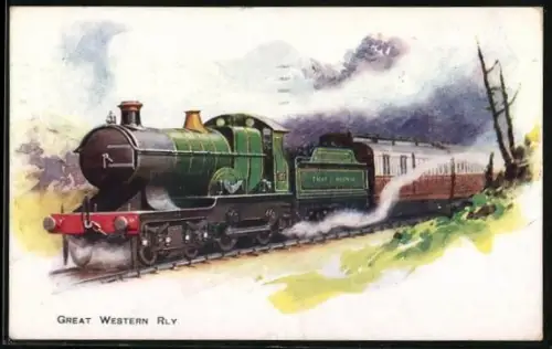 AK Lokomotive der Great Western Rly., englische Eisenbahn