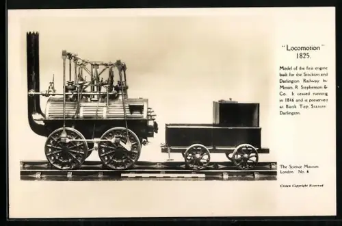 AK London, The Science Museum, Locomotion 1825, englische Eisenbahn