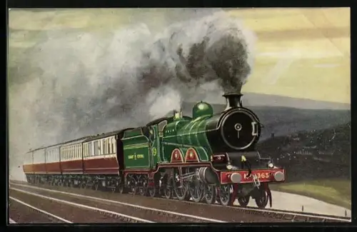 Künstler-AK Hadfield, Englische Eisenbahn-Lokomotive No. 363 der G. C. R., Manchester-Marylebone express