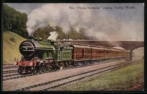 AK englische Eisenbahn, C&R Locomotive no. 279 The Flying Scotsman passing Hadley Woods