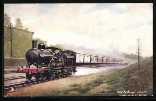 Künstler-AK Englische Eisenbahn Wild Grishman in voller Fahrt