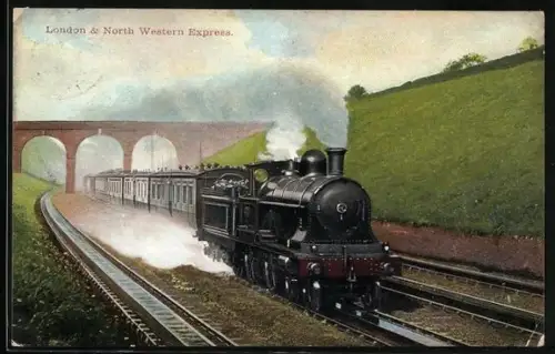 AK englische Eisenbahn, London & North Western Express at Viaduct