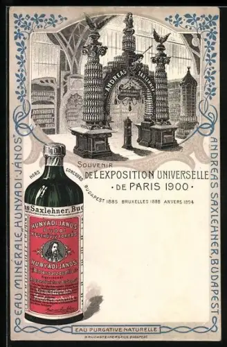 Lithographie Hunyadi János von Adreas Saxlehner in Budapest, Exposition Universelle de Paris 1900