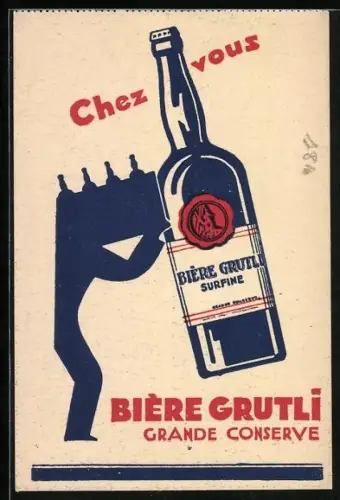 Künstler-AK Bière Grutli Surfine, Brasserie Grutli, Brauerei-Werbung