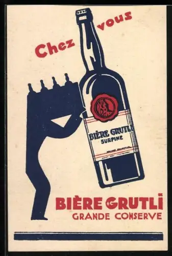 Künstler-AK Bière Grutli Surfine de Brasserie Grutli, Brauerei-Werbung