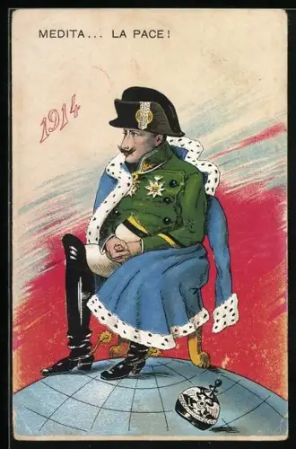 Künstler-AK Karikatur Wilhelm II 1914, Medita... La Pace