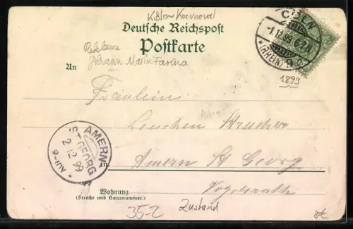 Lithographie Köln, Panorama, Reklame Eau de Cologne Parmüm von NAFA