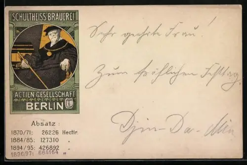 Lithographie Werbung der Schultheiss Brauerei, Actien Gesellschaft Berlin
