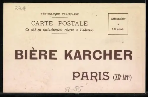 Lithographie Paris, Exposition Universelle Paris 1900, Bière Karcher, Brauerei-Werbung