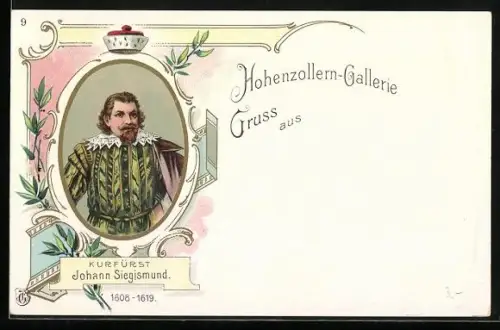 Lithographie Kurfürst Johann Siegismund im Porträt in ovalem Passepartout