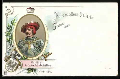 Lithographie Kurfürst Albrecht Achilles von Preussen in Rüstung